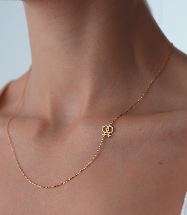 Double Venus Symbol Side Necklace - 18K Gold-Plated Sterling Silver