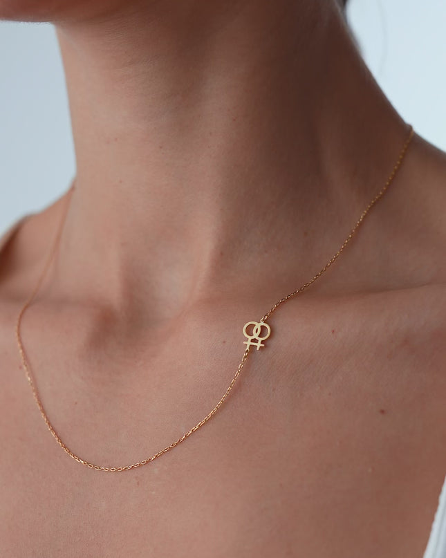 Double Venus Symbol Side Necklace - 18K Gold-Plated Sterling Silver