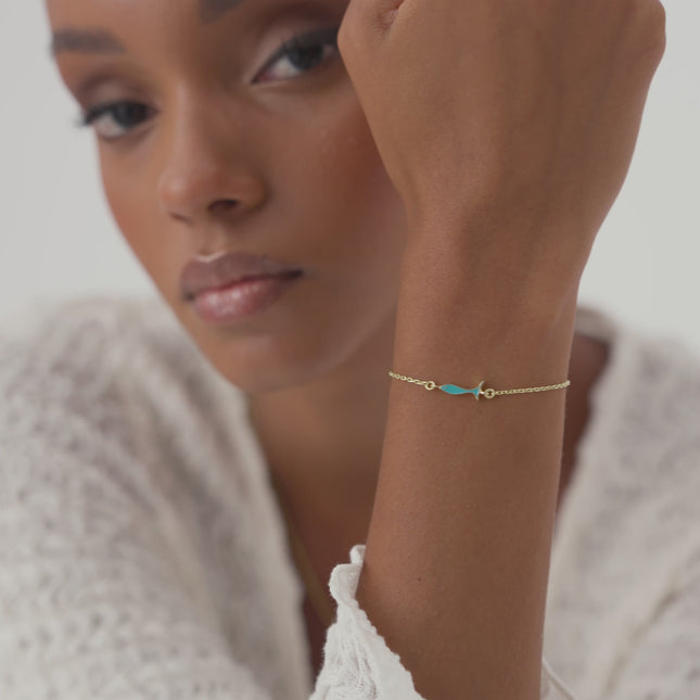 Double-Sided Fish Bracelet – 925K Sterling Silver with Enamel