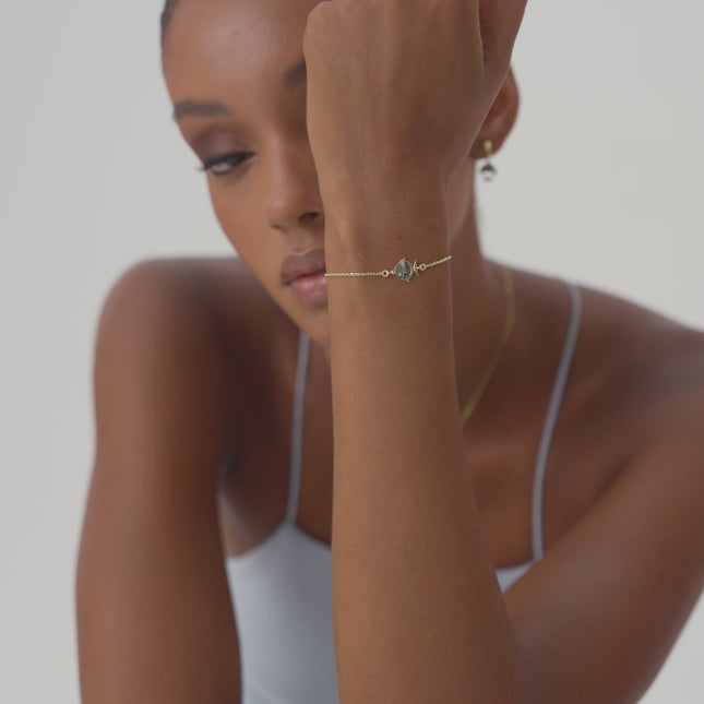 Fish Bracelet with Colorful CZ Stones, 18K Gold-Plated Sterling Silver