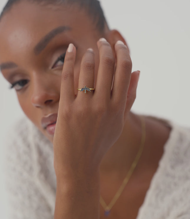 Dove Bird Ring with CZ Colorful Stones - 18K Gold-Plated Sterling Silver