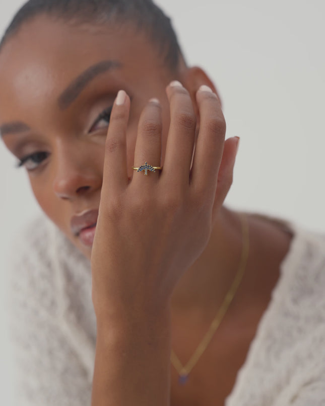 Dove Bird Ring with CZ Colorful Stones - 18K Gold-Plated Sterling Silver