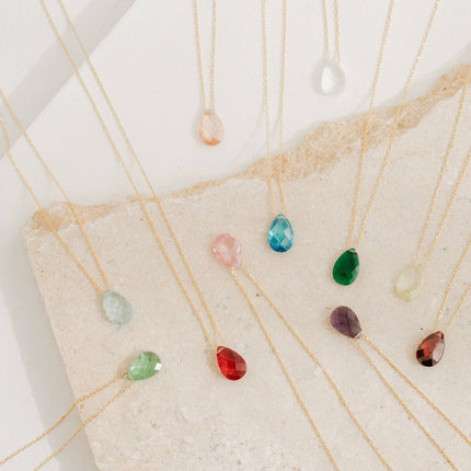 Dainty Teardrop Birthstone Necklace • Gemstone 18K Gold-Plated Sterling Silver - Dabas Minimalist