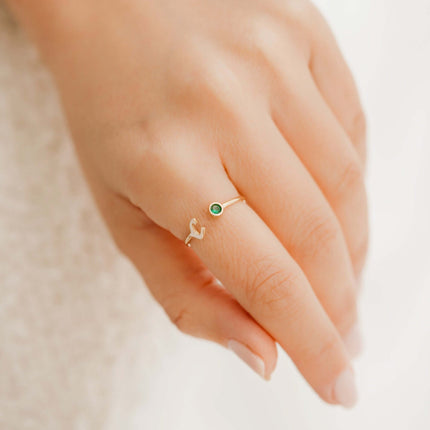 Initial and Gemstone Ring – 18K Gold-Plated Sterling Silver Personalized Ring - Dabas Minimalist