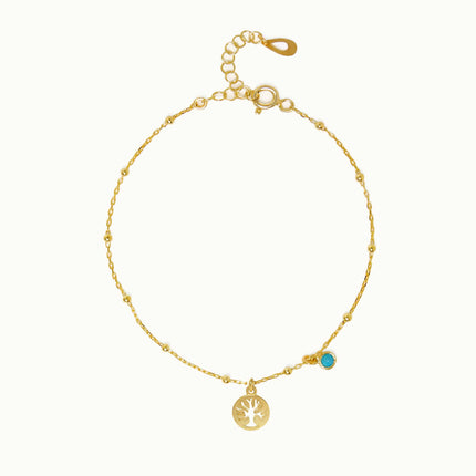 Dainty Tree of Life Turquoise Stone Bracelet, 18K Gold-Plated Sterling Silver - Dabas Minimalist
