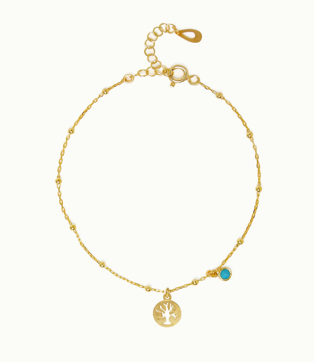 Dainty Tree of Life Turquoise Stone Bracelet, 18K Gold-Plated Sterling Silver - Dabas Minimalist