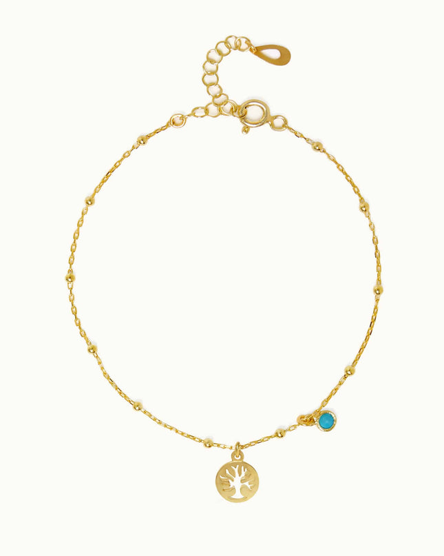 Dainty Tree of Life Turquoise Stone Bracelet, 18K Gold-Plated Sterling Silver - Dabas Minimalist