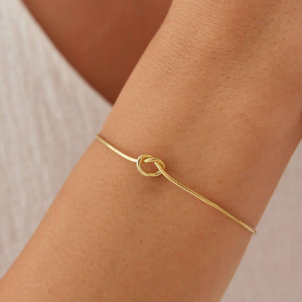 Love Knot Bangle Bracelet, 18K Gold-Plated Sterling Silver Promise & Friendship - Dabas Minimalist
