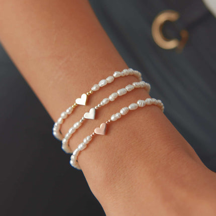 Gold Heart and Freshwater Pearl Bracelet – Elegant 925K Sterling Silver Jewelry - Dabas Minimalist
