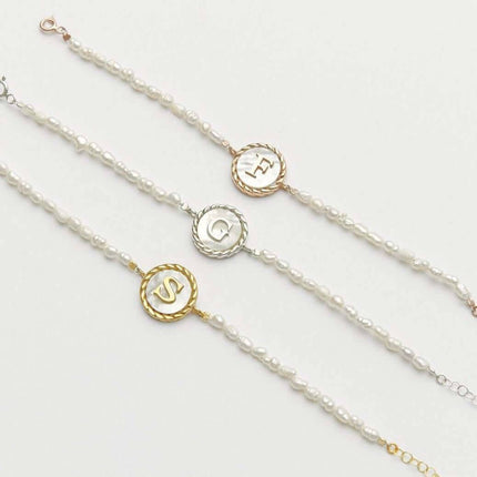 Freshwater Pearl Initial Bracelet – 18K Gold-Plated Sterling Silver Dabas Minimalist