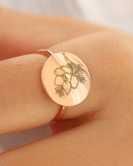 Birth Flower Ring, Floral Ring, Gift For Her, Mothers Day Gift