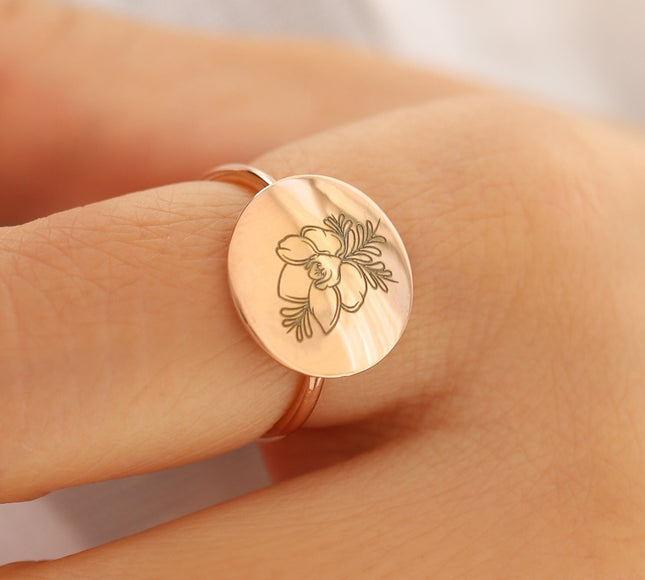 Birth Flower Ring, Floral Ring, Gift For Her, Mothers Day Gift