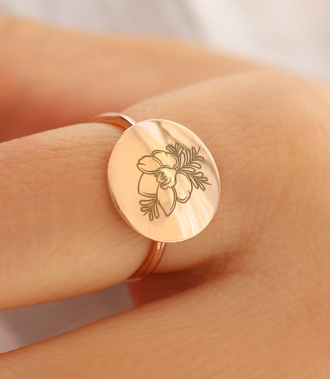 Birth Flower Ring, Floral Ring, Gift For Her, Mothers Day Gift