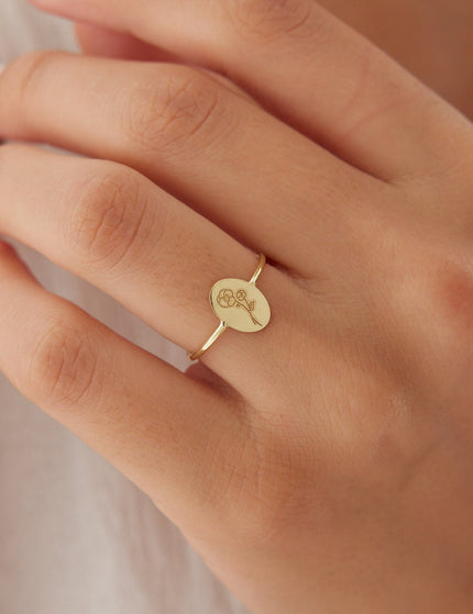 Tiny Vertical Oval Birth Flower Ring Dabas Minimalist