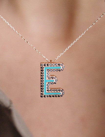 Personalized Enamel Letter CZ Black Diamonds Necklace Dabas Minimalist