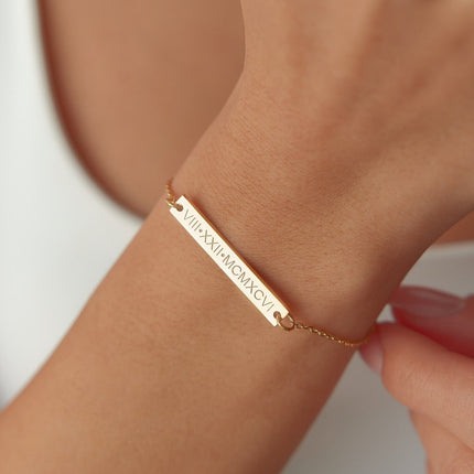 Skinny Gold Bar Bracelet • Coordinates Engraved Bracelet Dabas Minimalist