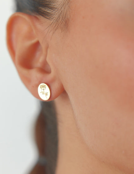 Tiny Vertical Oval Birth Flower Stud Earrings Dabas Minimalist